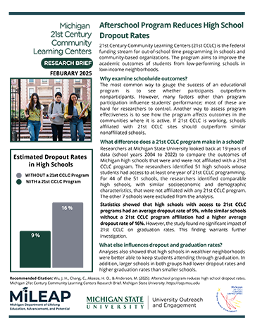Afterschool Program Reduces High School Dropout Rates with Michigan 21st Century Learning Centers Report Thumbnail